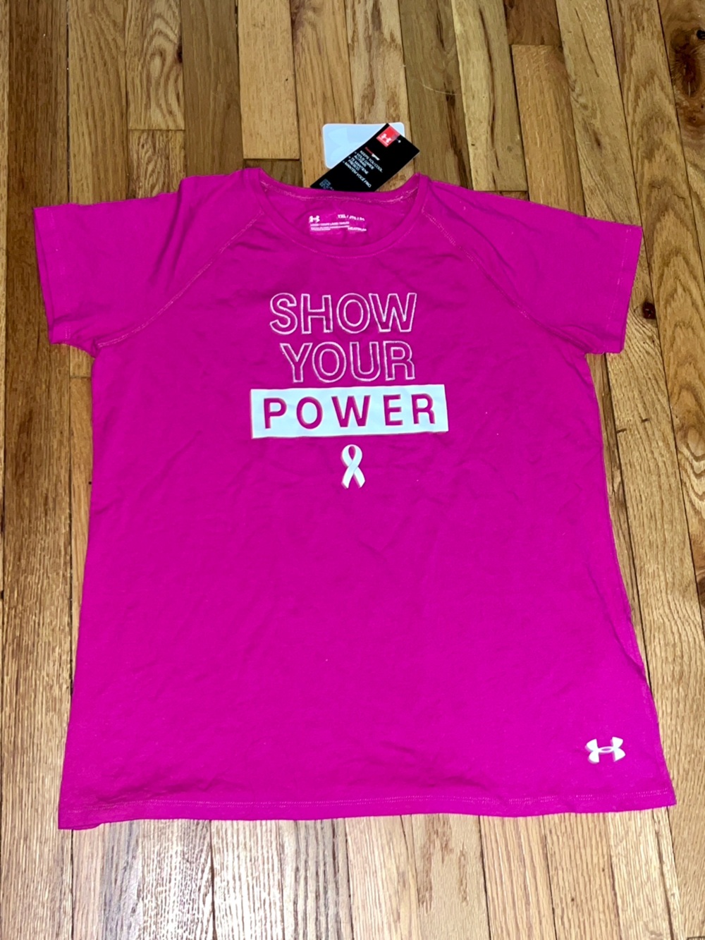 Under Armour show your power breast cancer awareness tee t shirt YXL youth XL